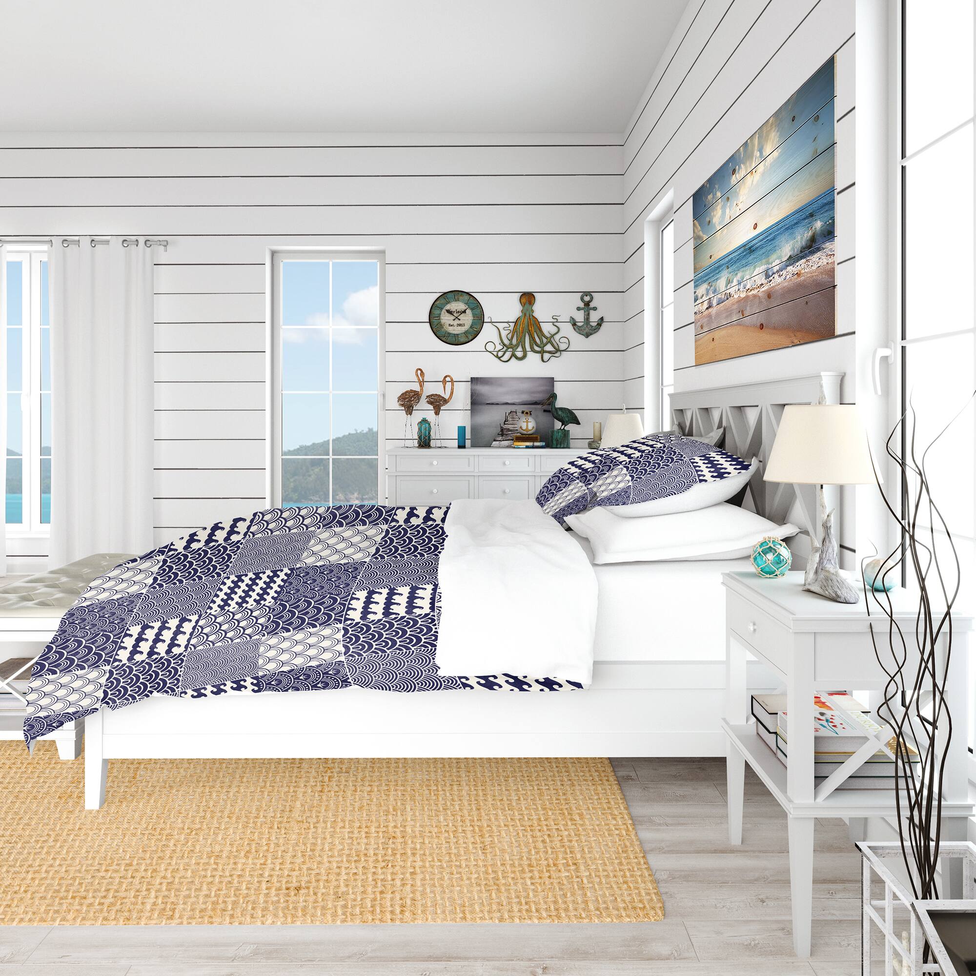 Designart Japanese Ocean Wave Pattern Coastal Duvet Cover Set